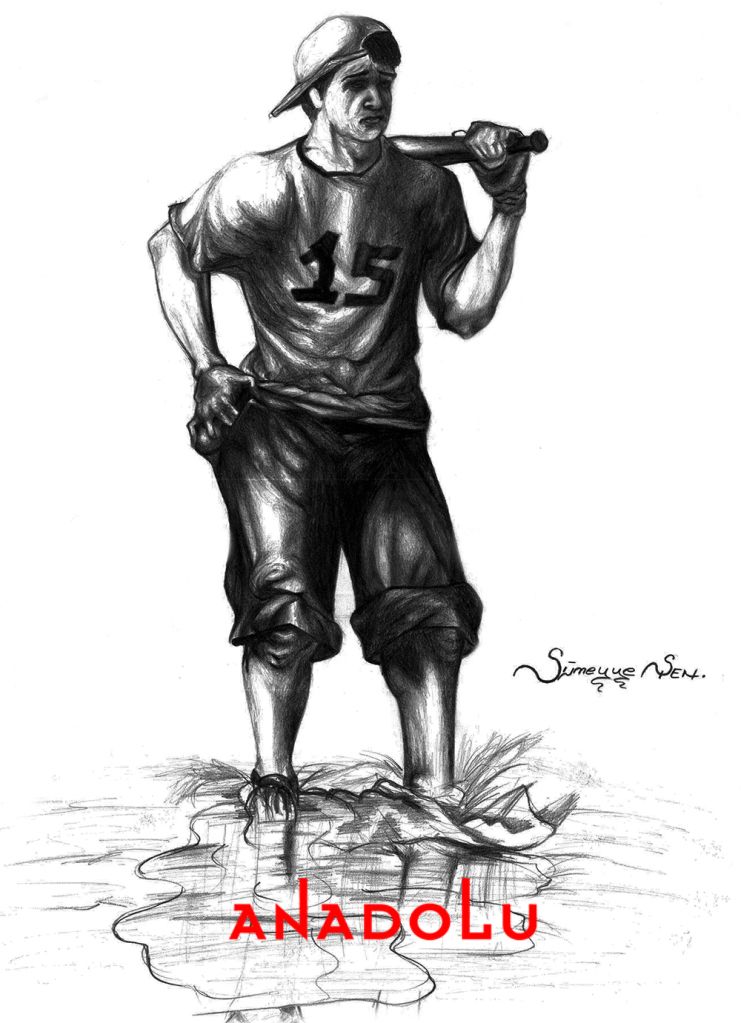 Karakalem Beyzbol Oynayan Adam Çizimi İzmir